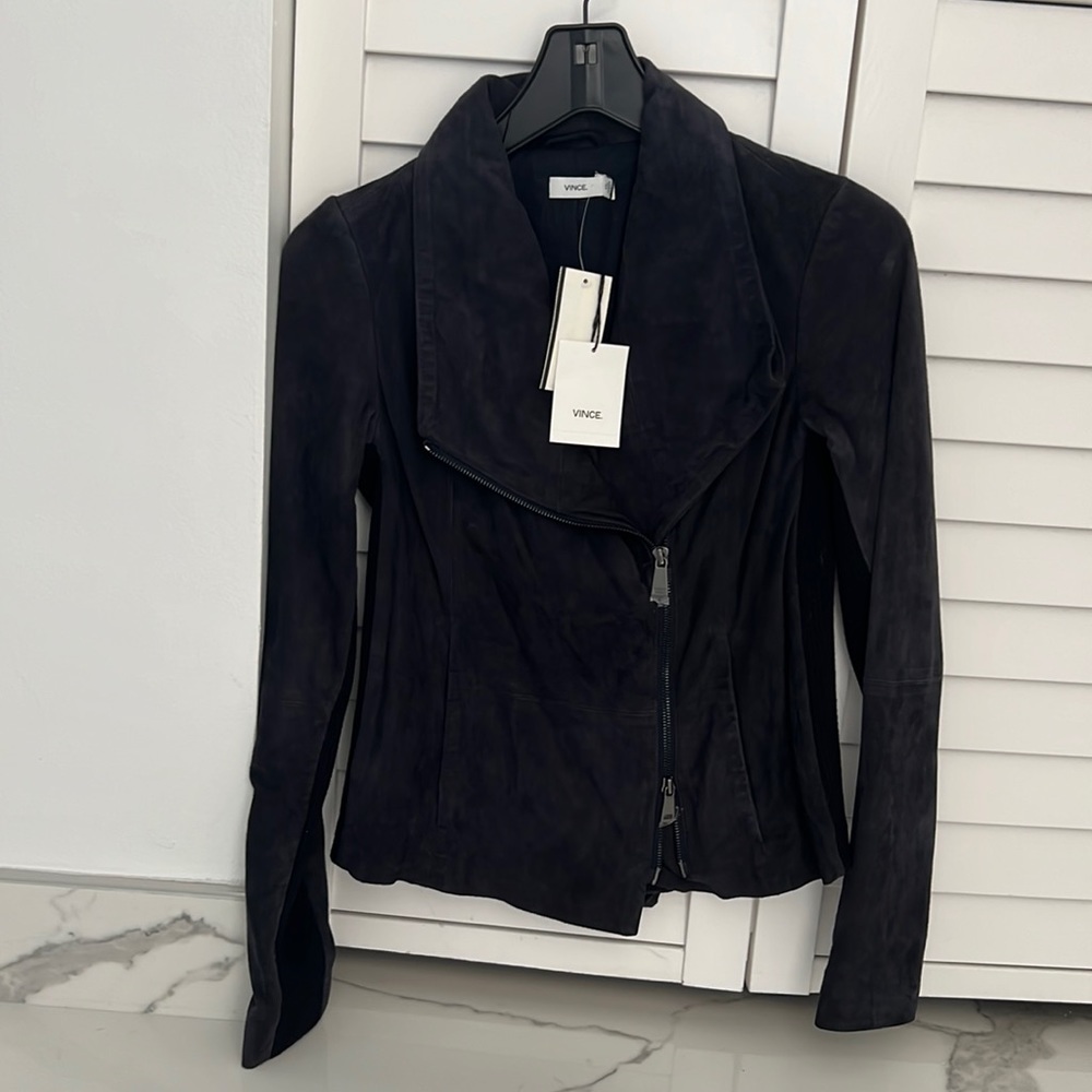 Vince Navy Blue Lamb Suede Jacket